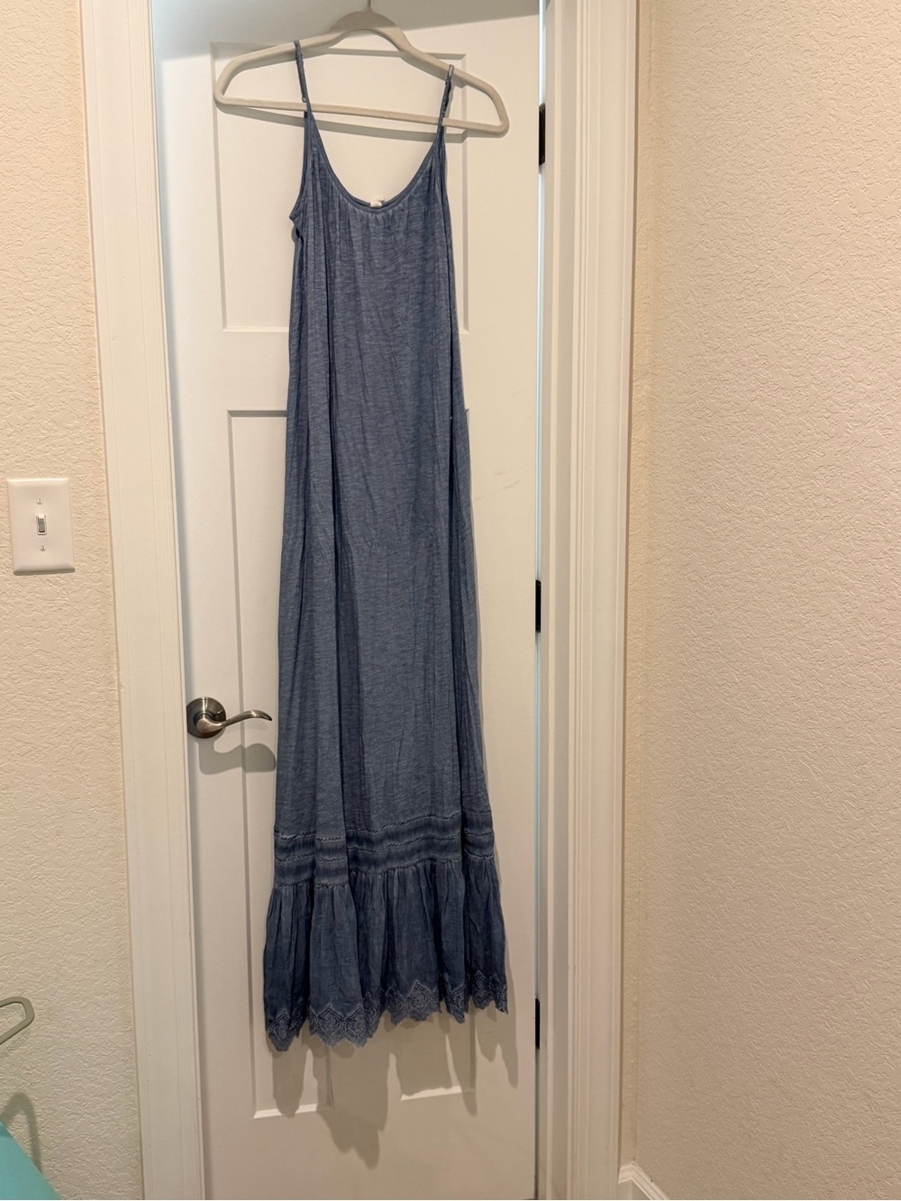 Women's Blue Maxi Dress with Lace Hem